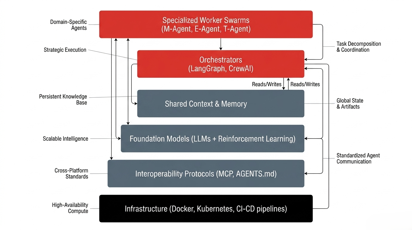 Layered architecture for specialized worker swarms