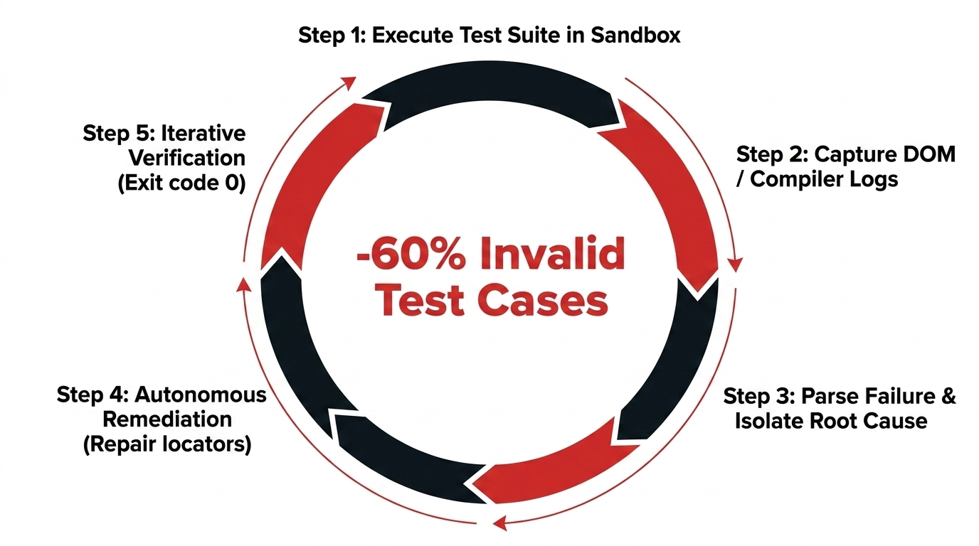Five-step self-healing test loop