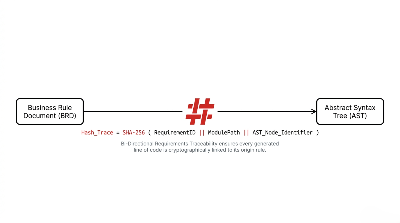 Hash-based bidirectional traceability between BRDs and AST nodes