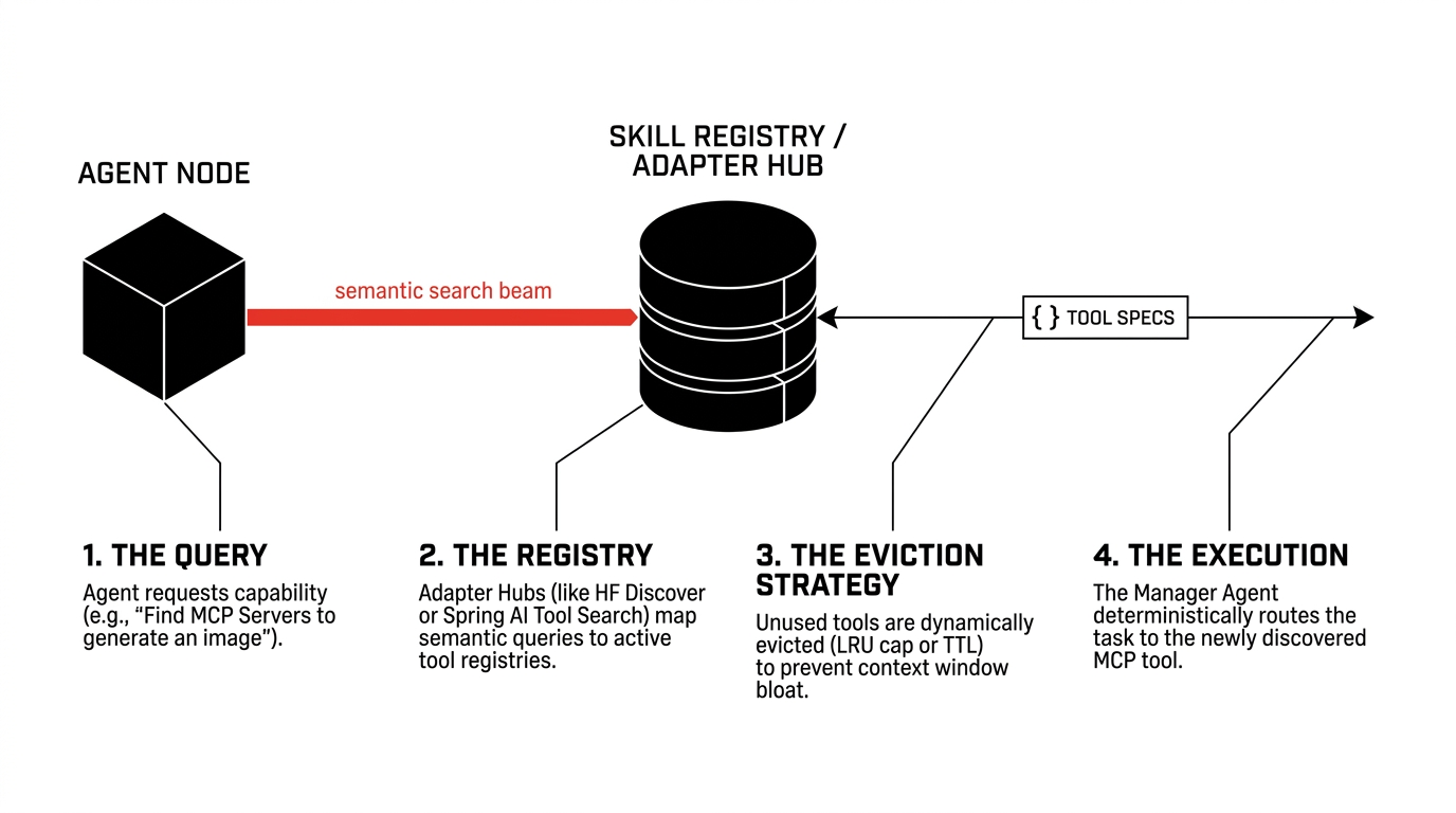 Semantic tool discovery through a skill registry and adapter hub
