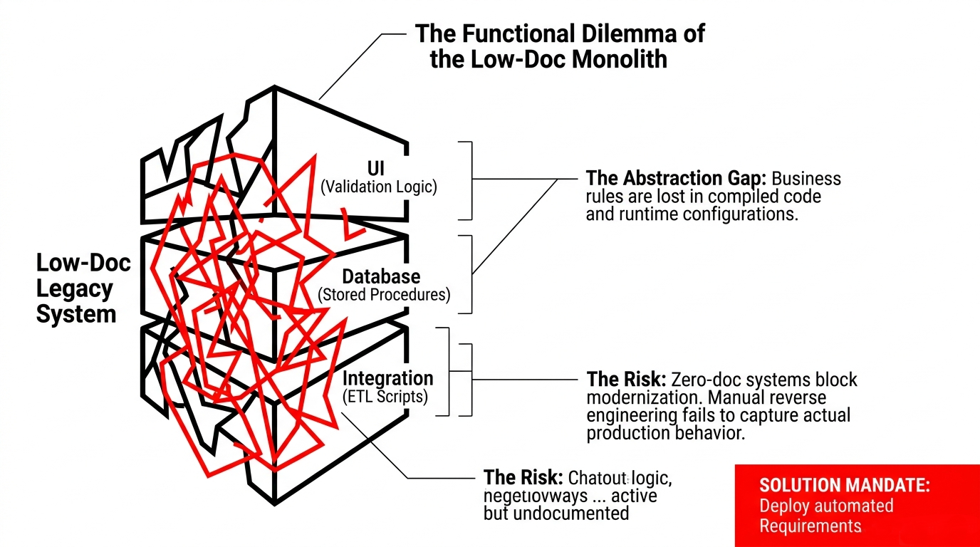 The functional dilemma of the low-documentation monolith