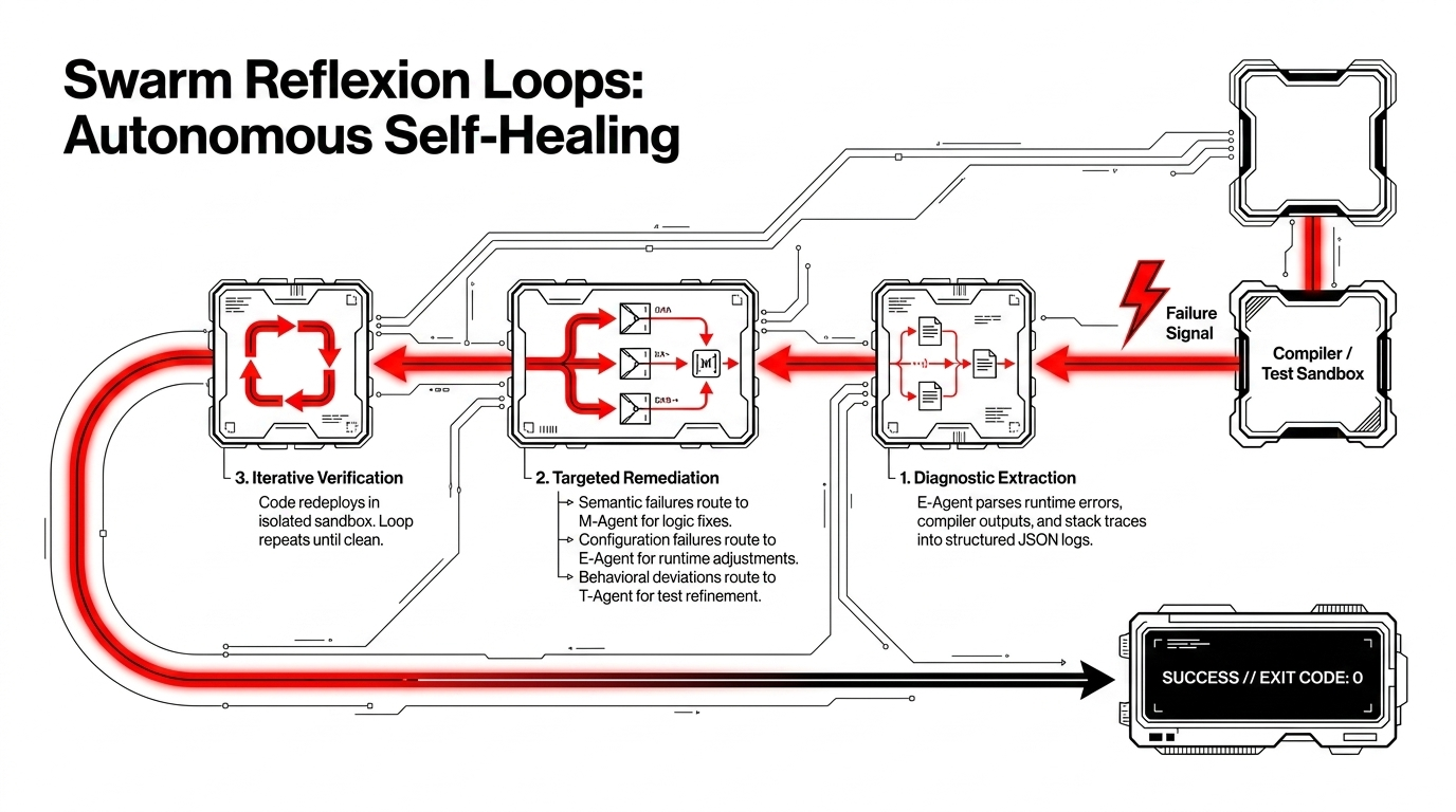 Swarm reflection loops for autonomous self-healing