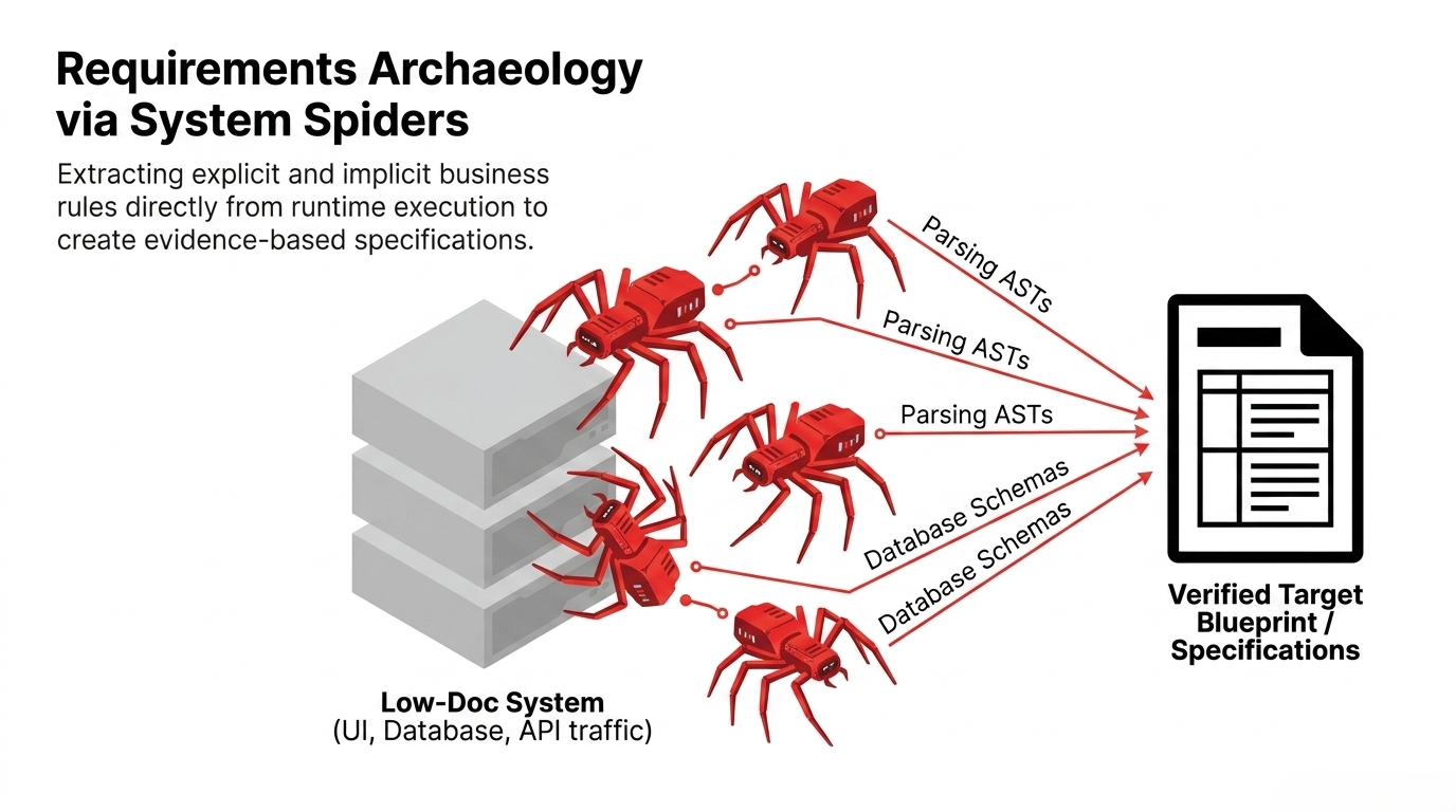 Requirements archaeology via system spiders