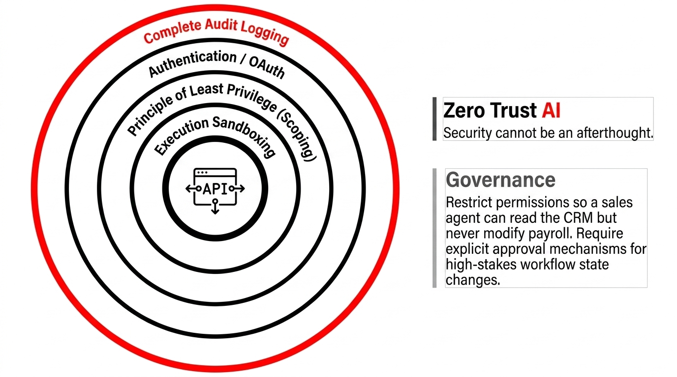 Zero Trust AI model with sandboxing, least privilege, authentication, and complete audit logging