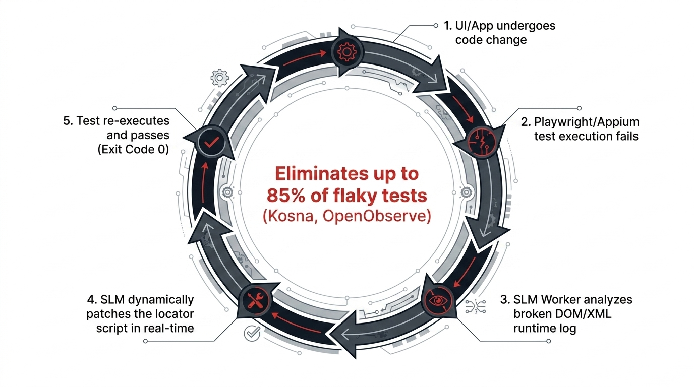 Self-healing loop for failed Playwright or Appium tests