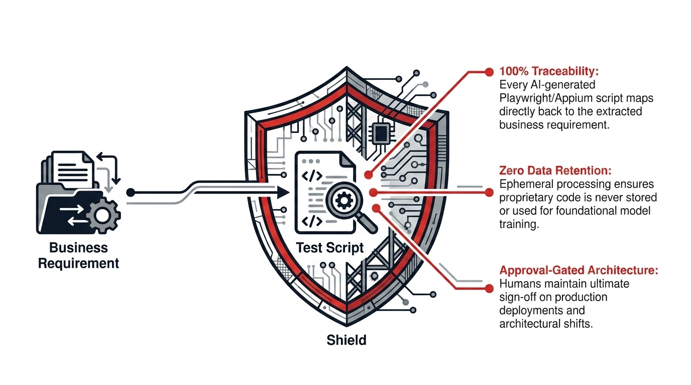 Governance shield connecting business requirements to generated test scripts
