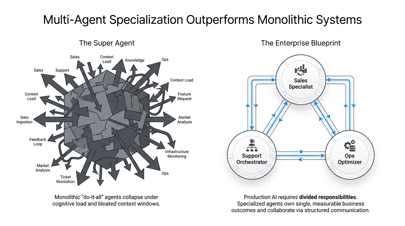 Multi-agent specialization compared with a monolithic super agent